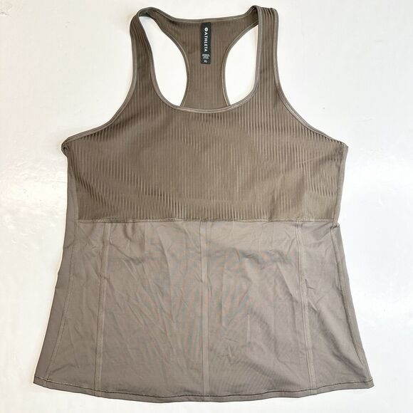 Athleta Vitality Rib Tank Top XL Taupe Brown Active Yoga Racerback Pocket EUC - Picture 1 of 9